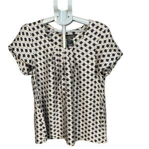 Dialogue Navy and White Chain-Link Short Sleeve Blouse